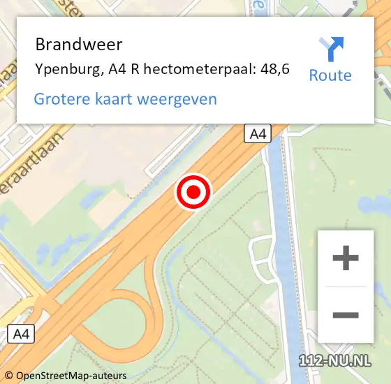Locatie op kaart van de 112 melding: Brandweer Ypenburg, A4 L hectometerpaal: 48,8 op 23 oktober 2016 15:33