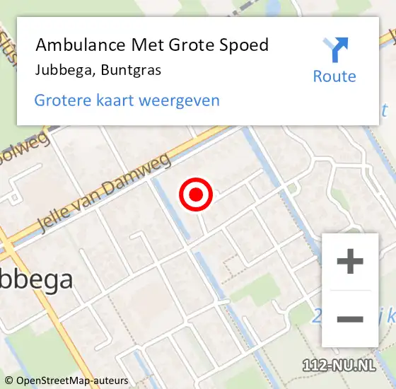 Locatie op kaart van de 112 melding: Ambulance Met Grote Spoed Naar Jubbega, Buntgras op 23 oktober 2016 16:08