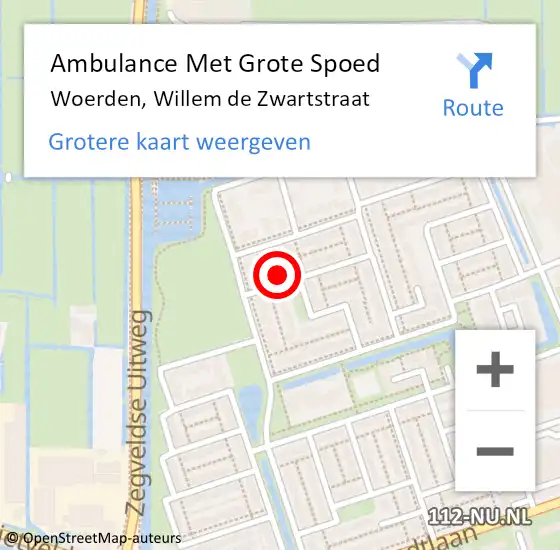 Locatie op kaart van de 112 melding: Ambulance Met Grote Spoed Naar Woerden, Willem de Zwartstraat op 24 oktober 2016 04:39