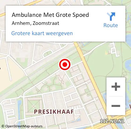 Locatie op kaart van de 112 melding: Ambulance Met Grote Spoed Naar Arnhem, Zoomstraat op 24 oktober 2016 09:27