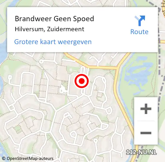 Locatie op kaart van de 112 melding: Brandweer Geen Spoed Naar Hilversum, Zuidermeent op 25 oktober 2016 16:52