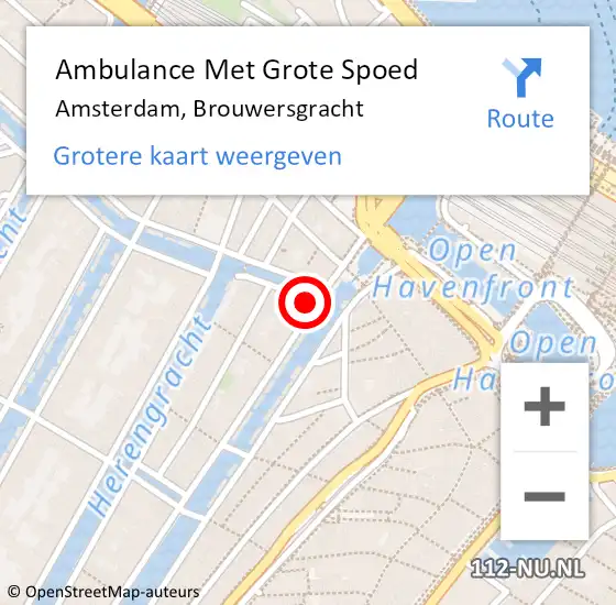 Locatie op kaart van de 112 melding: Ambulance Met Grote Spoed Naar Amsterdam, Brouwersgracht op 25 oktober 2016 19:14