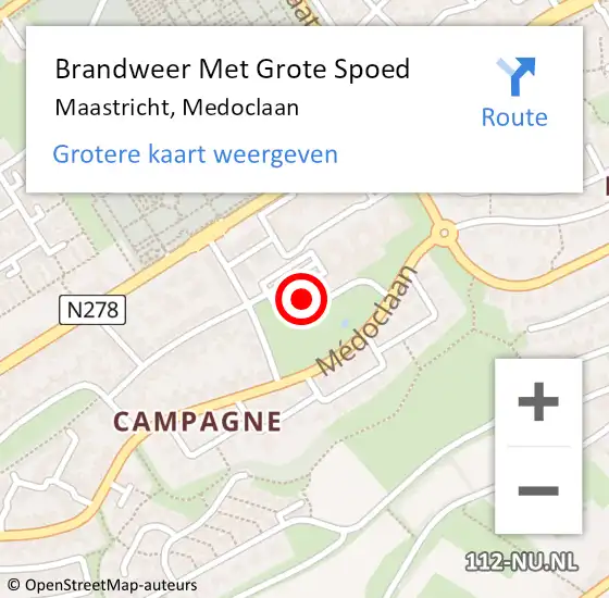 Locatie op kaart van de 112 melding: Brandweer Met Grote Spoed Naar Maastricht, Medoclaan op 25 oktober 2016 19:22