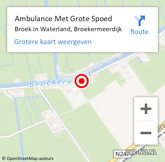Locatie op kaart van de 112 melding: Ambulance Met Grote Spoed Naar Broek in Waterland, Broekermeerdijk op 25 oktober 2016 21:27