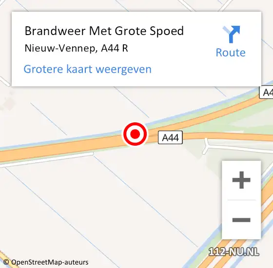 Locatie op kaart van de 112 melding: Brandweer Met Grote Spoed Naar Nieuw-Vennep, A44 R op 26 oktober 2016 03:24