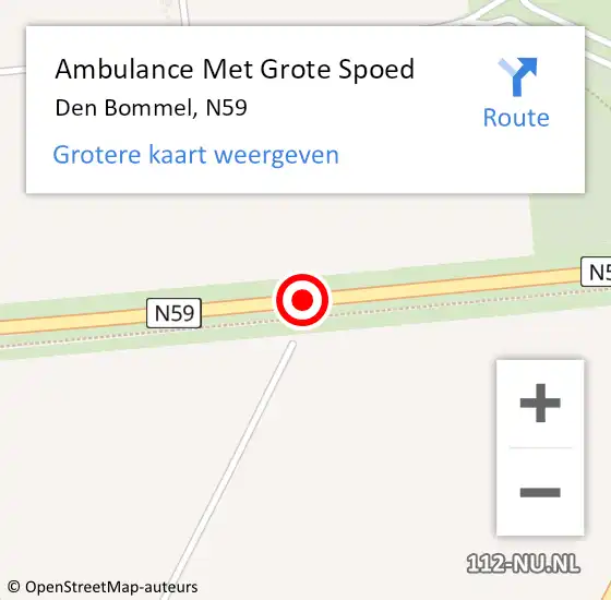 Locatie op kaart van de 112 melding: Ambulance Met Grote Spoed Naar Den Bommel, N59 op 26 oktober 2016 20:47