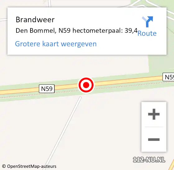 Locatie op kaart van de 112 melding: Brandweer Den Bommel, N59 hectometerpaal: 39,4 op 26 oktober 2016 22:00