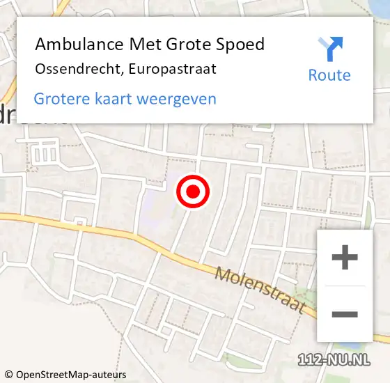 Locatie op kaart van de 112 melding: Ambulance Met Grote Spoed Naar Ossendrecht, Europastraat op 26 oktober 2016 22:01