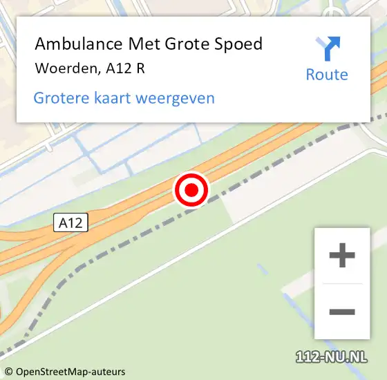 Locatie op kaart van de 112 melding: Ambulance Met Grote Spoed Naar Woerden, A12 R op 27 oktober 2016 00:26