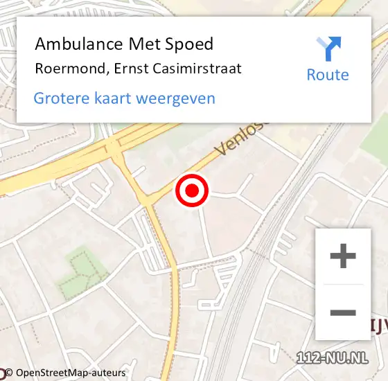 Locatie op kaart van de 112 melding: Ambulance Met Spoed Naar Roermond, Ernst Casimirstraat op 27 oktober 2016 00:29