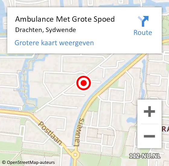 Locatie op kaart van de 112 melding: Ambulance Met Grote Spoed Naar Drachten, Sydwende op 27 oktober 2016 09:48
