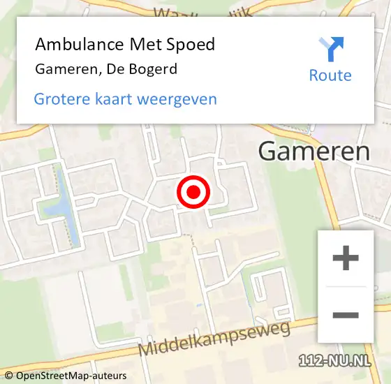 Locatie op kaart van de 112 melding: Ambulance Met Spoed Naar Gameren, De Bogerd op 27 oktober 2016 14:54