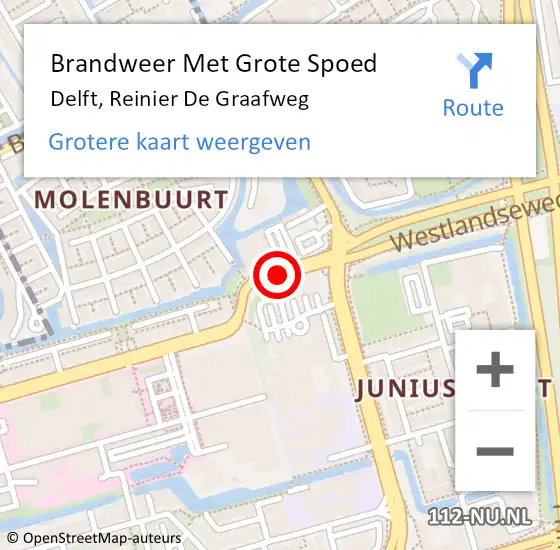 Locatie op kaart van de 112 melding: Brandweer Met Grote Spoed Naar Delft, Reinier d. Graafweg op 27 oktober 2016 16:02