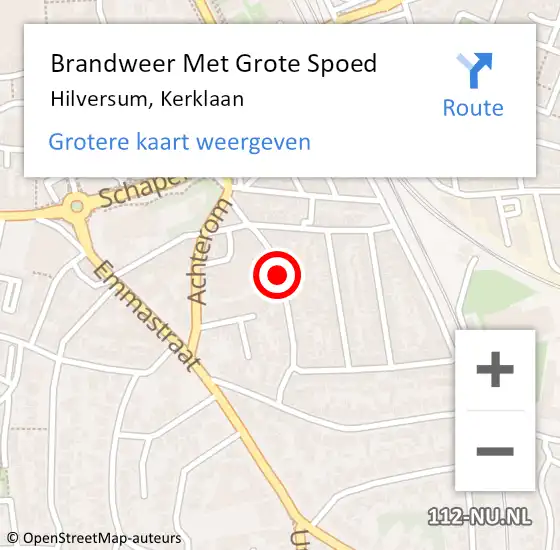 Locatie op kaart van de 112 melding: Brandweer Met Grote Spoed Naar Hilversum, Kerklaan op 27 oktober 2016 18:39
