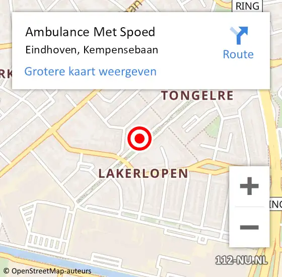 Locatie op kaart van de 112 melding: Ambulance Met Spoed Naar Eindhoven, Kempensebaan op 27 oktober 2016 21:55