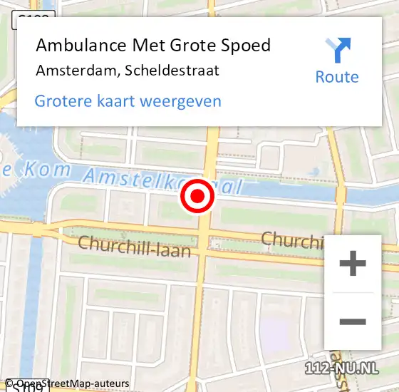 Locatie op kaart van de 112 melding: Ambulance Met Grote Spoed Naar Amsterdam, Scheldestraat op 27 oktober 2016 23:03