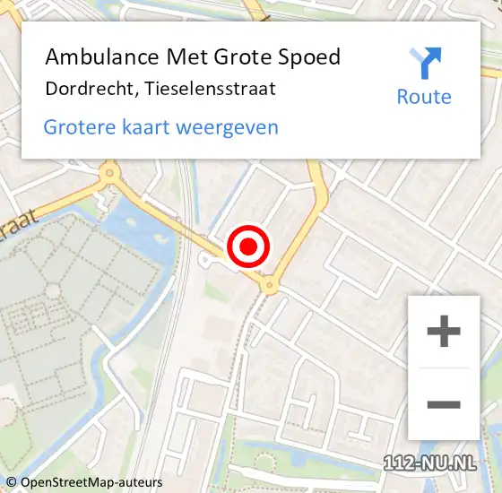 Locatie op kaart van de 112 melding: Ambulance Met Grote Spoed Naar Dordrecht, Tieselensstraat op 27 oktober 2016 23:27