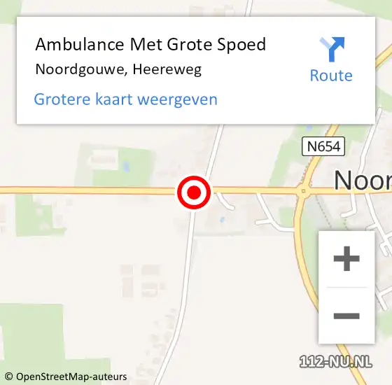 Locatie op kaart van de 112 melding: Ambulance Met Grote Spoed Naar Noordgouwe, Heereweg op 28 oktober 2016 08:11