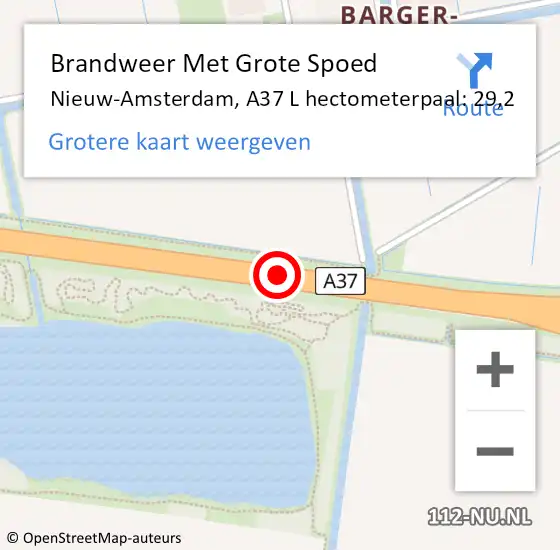 Locatie op kaart van de 112 melding: Brandweer Met Grote Spoed Naar Nieuw-Amsterdam, A37 L hectometerpaal: 29,2 op 28 oktober 2016 08:19
