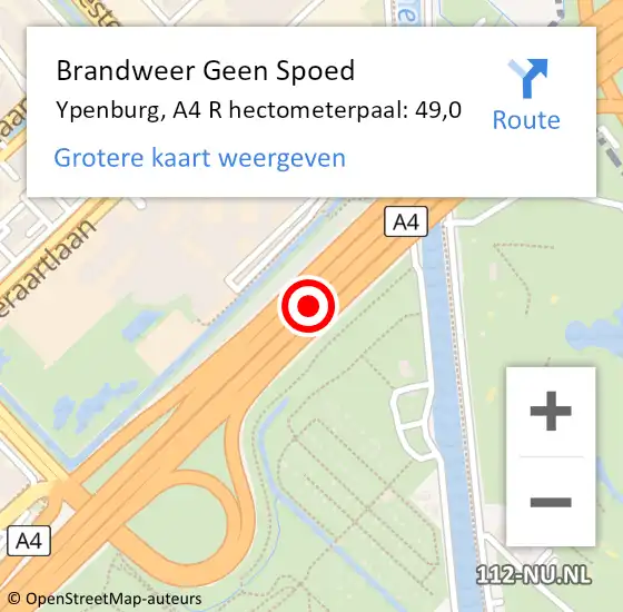 Locatie op kaart van de 112 melding: Brandweer Geen Spoed Naar Ypenburg, A4 L hectometerpaal: 49,0 op 28 oktober 2016 09:42