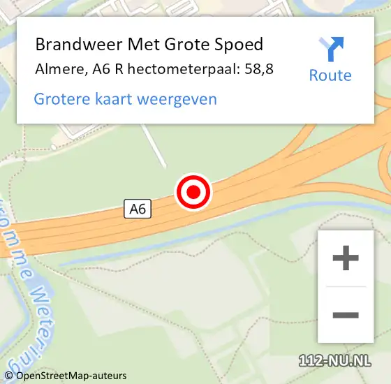 Locatie op kaart van de 112 melding: Brandweer Met Grote Spoed Naar Almere, A6 R hectometerpaal: 58,8 op 28 oktober 2016 11:04
