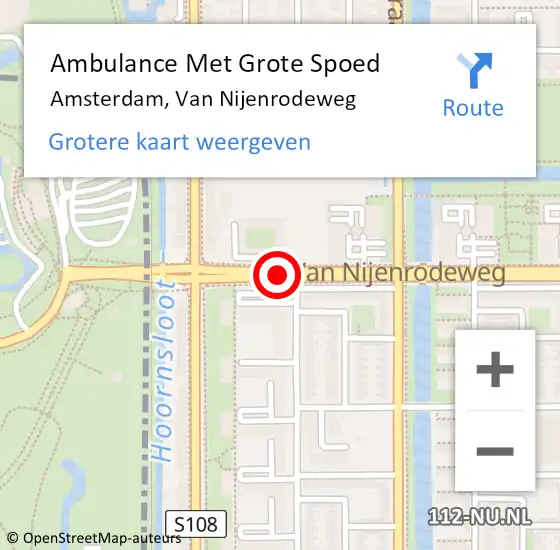 Locatie op kaart van de 112 melding: Ambulance Met Grote Spoed Naar Amsterdam, Van Nijenrodeweg op 28 oktober 2016 11:58