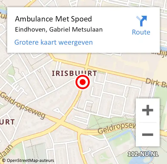 Locatie op kaart van de 112 melding: Ambulance Met Spoed Naar Eindhoven, Gabriel Metsulaan op 28 oktober 2016 17:44