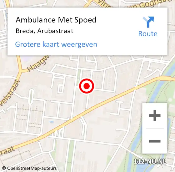 Locatie op kaart van de 112 melding: Ambulance Met Spoed Naar Breda, Arubastraat op 29 oktober 2016 06:28