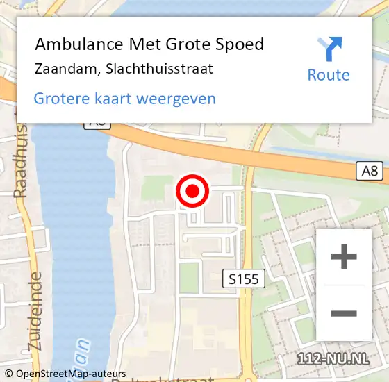 Locatie op kaart van de 112 melding: Ambulance Met Grote Spoed Naar Zaandam, Slachthuisstraat op 29 oktober 2016 14:02