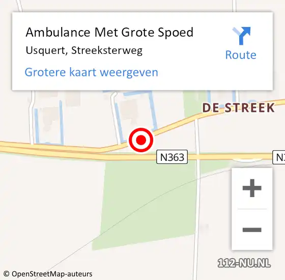 Locatie op kaart van de 112 melding: Ambulance Met Grote Spoed Naar Usquert, Streeksterweg op 29 oktober 2016 17:56