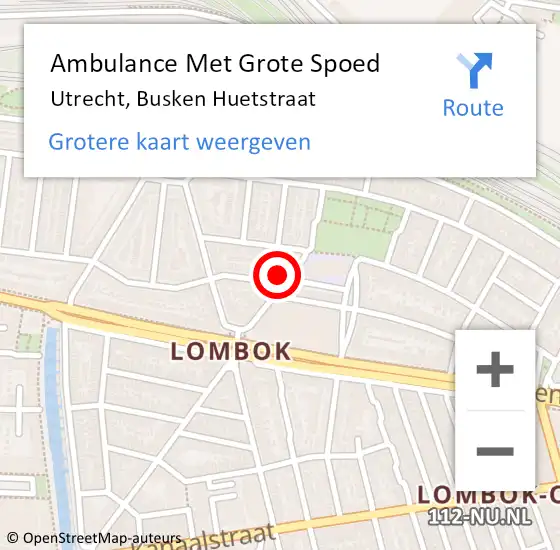 Locatie op kaart van de 112 melding: Ambulance Met Grote Spoed Naar Utrecht, Busken Huetstraat op 29 oktober 2016 19:39