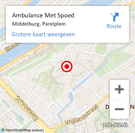 Locatie op kaart van de 112 melding: Ambulance Met Spoed Naar Middelburg, Parelplein op 29 oktober 2016 22:08