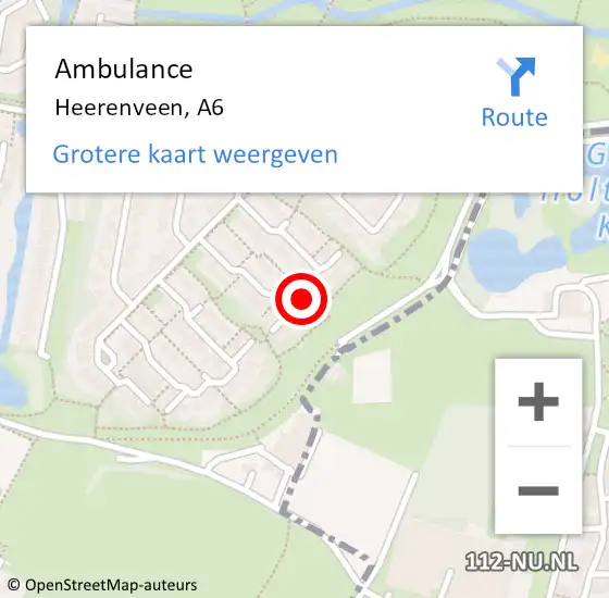 Locatie op kaart van de 112 melding: Ambulance Heerenveen, A6 op 30 oktober 2016 10:07