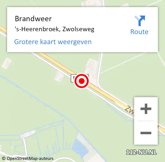 Locatie op kaart van de 112 melding: Brandweer 's-Heerenbroek, Zwolseweg op 30 oktober 2016 13:31