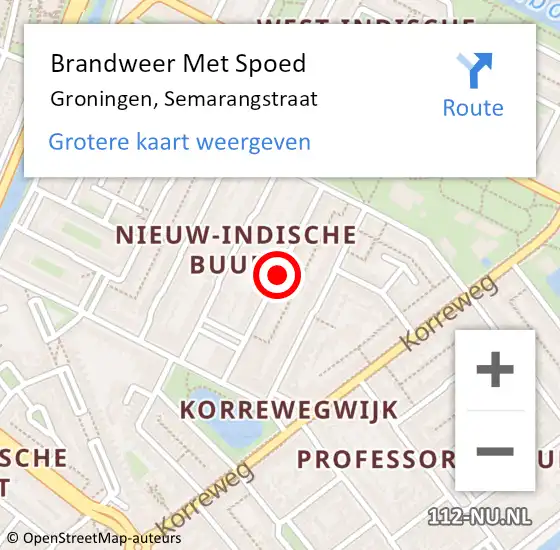 Locatie op kaart van de 112 melding: Brandweer Met Spoed Naar Groningen, Semarangstraat op 30 oktober 2016 18:42