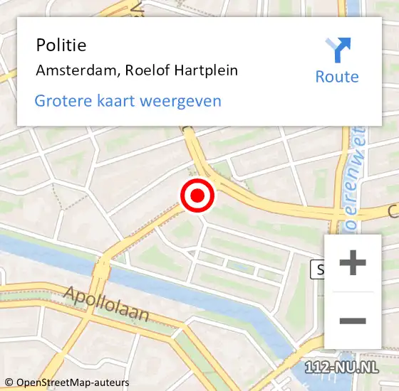 Locatie op kaart van de 112 melding: Politie Amsterdam, Roelof Hartplein op 30 oktober 2016 19:19