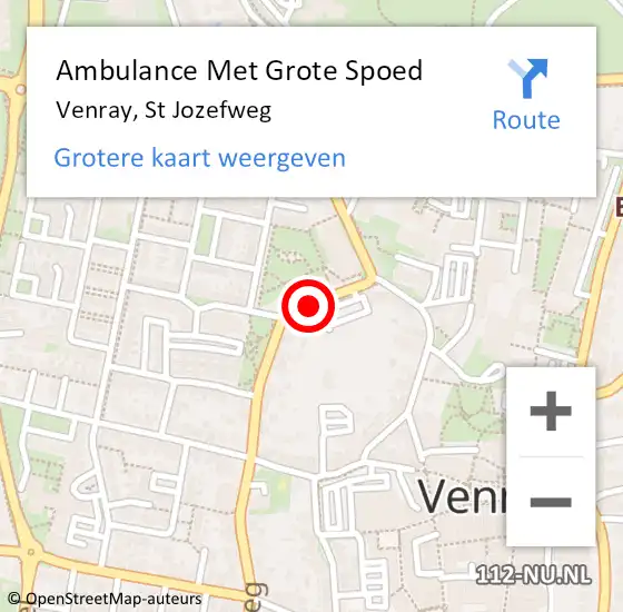 Locatie op kaart van de 112 melding: Ambulance Met Grote Spoed Naar Venray, St Jozefweg op 30 oktober 2016 19:45