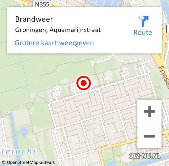 Locatie op kaart van de 112 melding: Brandweer Groningen, Aquamarijnstraat op 17 september 2013 20:41