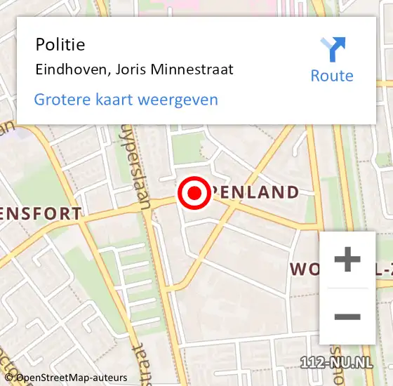 Locatie op kaart van de 112 melding: Politie Eindhoven, Joris Minnestraat op 31 oktober 2016 14:58