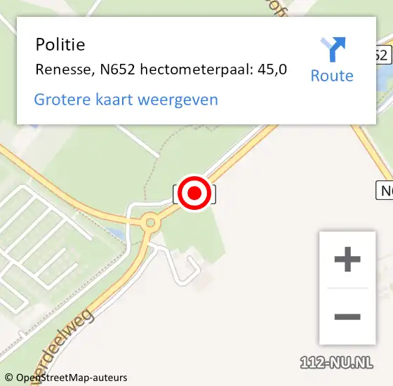 Locatie op kaart van de 112 melding: Politie Renesse, N652 hectometerpaal: 45,0 op 31 oktober 2016 17:38