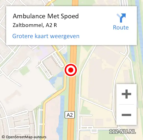 Locatie op kaart van de 112 melding: Ambulance Met Spoed Naar Zaltbommel, A2 R hectometerpaal: 101,0 op 1 november 2016 07:34