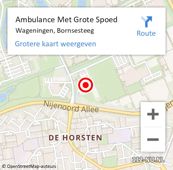 Locatie op kaart van de 112 melding: Ambulance Met Grote Spoed Naar Wageningen, Bornsesteeg op 1 november 2016 12:23