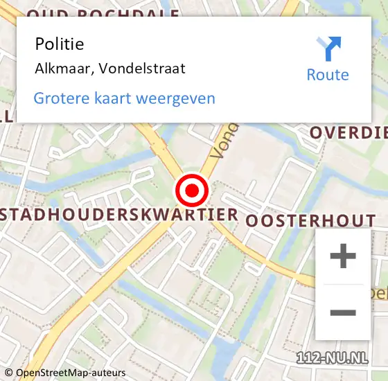 Locatie op kaart van de 112 melding: Politie Alkmaar, Vondelstraat op 1 november 2016 13:10