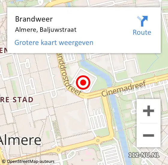 Locatie op kaart van de 112 melding: Brandweer Almere, Baljuwstraat op 1 november 2016 17:42