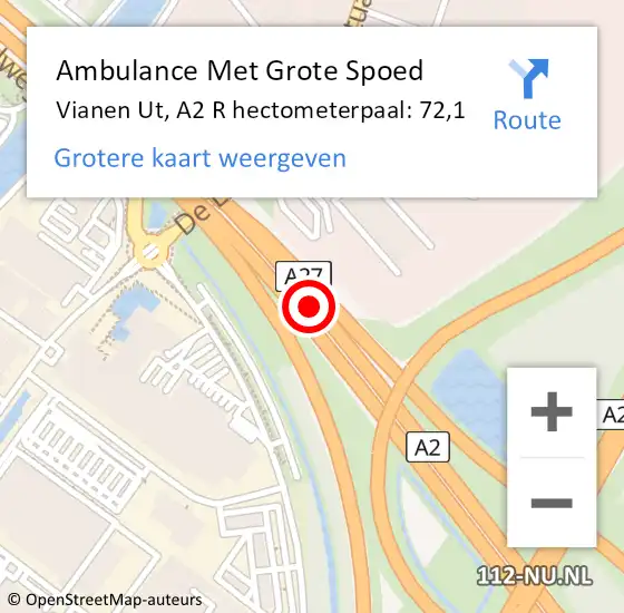 Locatie op kaart van de 112 melding: Ambulance Met Grote Spoed Naar Vianen Ut, A2 R op 2 november 2016 11:26