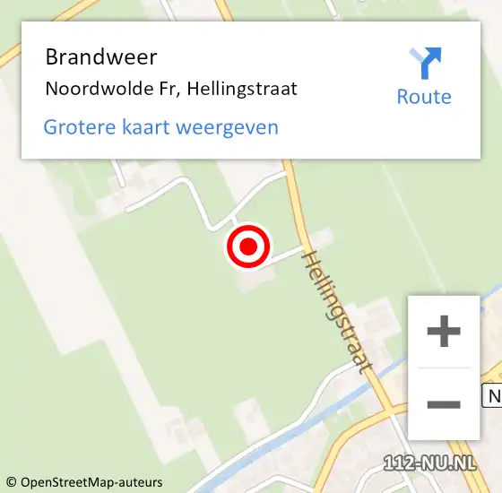 Locatie op kaart van de 112 melding: Brandweer Noordwolde Fr, Hellingstraat op 2 november 2016 16:42