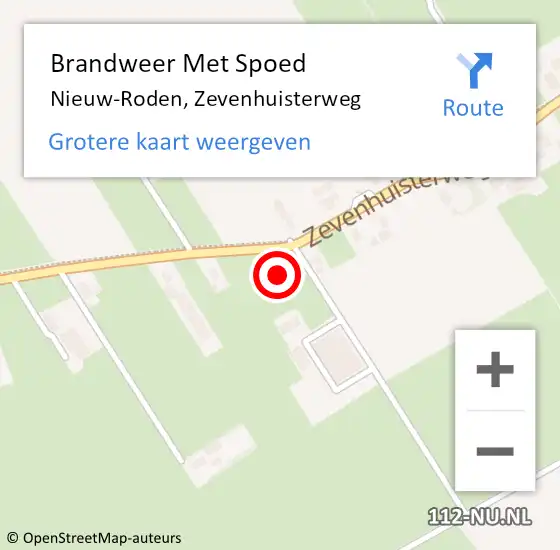 Locatie op kaart van de 112 melding: Brandweer Met Spoed Naar Nieuw-Roden, Zevenhuisterweg op 3 november 2016 05:28