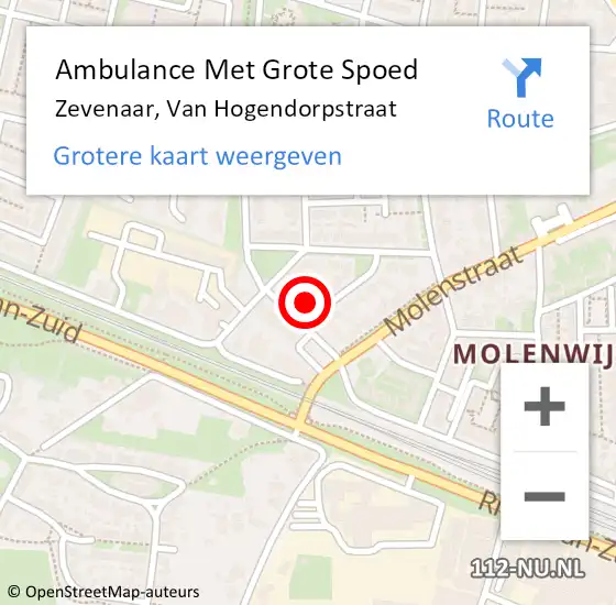 Locatie op kaart van de 112 melding: Ambulance Met Grote Spoed Naar Zevenaar, Van Hogendorpstraat op 3 november 2016 08:16