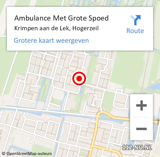 Locatie op kaart van de 112 melding: Ambulance Met Grote Spoed Naar Krimpen aan de Lek, Hogerzeil op 3 november 2016 10:56