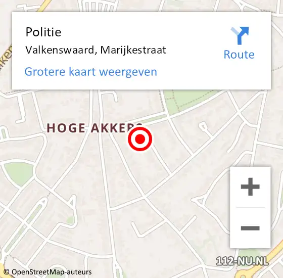 Locatie op kaart van de 112 melding: Politie Valkenswaard, Marijkestraat op 3 november 2016 14:27